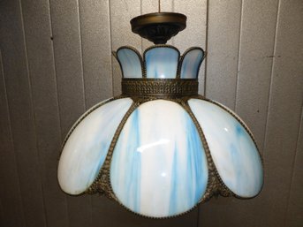 Vintage Tiffany Style Light Blue Slag Glass Ceiling Light