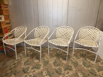 Lot Of 4 Vintage Brown Jordan Stackable Metal Woven Chairs
