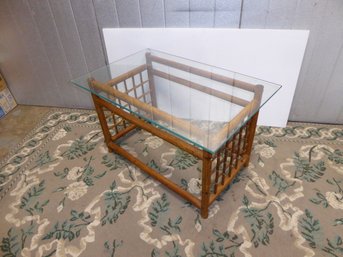 Vintage MCM Rattan Glass Top Coffee Table
