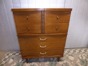 Vintage MCM Bassett 4-drawer Tall Dresser With Walnut Veneers