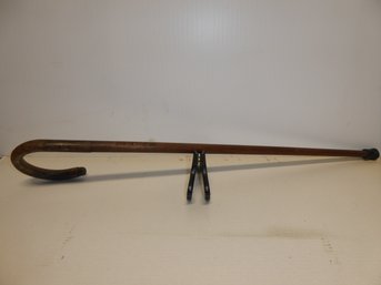 Antique Wooden Brighton Mass. Stock Yard Cane With Metal Curved Handle