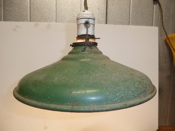 Vintage 12-inch Green Enamel Hanging Lamp With Porcelain Socket