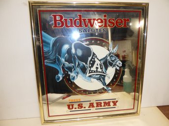 Vintage Budweiser Salutes US Army Advertising Framed Mirror