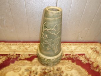 Vintage Clay Bird Bath Base With Oak Leaf Motif