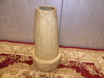 Vintage Clay Bird Bath Base With Geometric Pattern