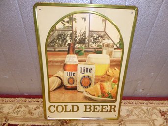 Vintage Embossed Metal Miller Lite Cold Beer Sign