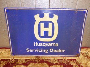 Embossed Metal Husqvarna Servicing Dealer Sign