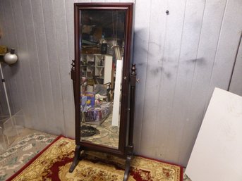 Standing 62-inch-tall Wooden Mirror With Locking Jewelry Storage
