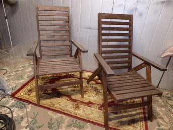 Pair Of Folding Adjustable Teak Chairs