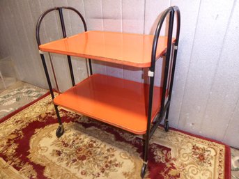 1950's Relyon Folding Orange And Black Metal Cart On Wheels