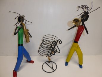 Three Metal Musician Sculptures