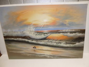 Oil Painting On Canvas Of Ocean Scene - Signed