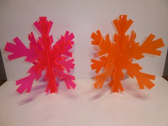 Lot Of Two Vintage Neon Pink And Orange Hanging Snowflakes