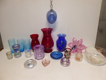 Large Lot Of Colored Glass, Painted Glass And Blown Glass Pieces