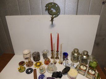 Large Lot Of Candles And Candleholders