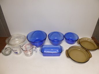 Lot Of Colored And Clear Glass Pyrex And Anchor Cookware