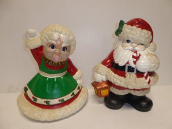 Vintage Santa And Mrs. Claus 13-inch Tall Ceramic Figures