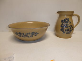 Vintage Pfaltzgraff Stoneware Pitcher And Mixing Bowl