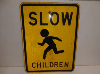 Vintage Metal Slow Children Traffic Road Sign