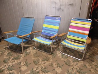 3 Lightweight Beach Or Poolside Adjustable Folding Chairs