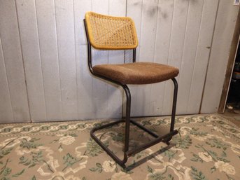 Vintage Upholstered Cesca Seat With Caned Wood Backrest