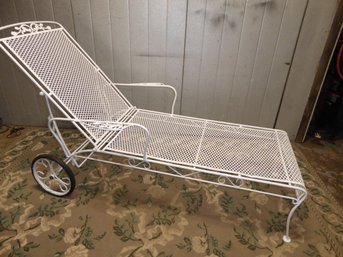 Vintage White Wrought Iron Adjustable Chaise Lounge Chair