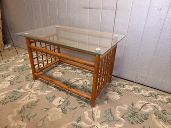 Vintage Rattan Glass Top Coffee Table