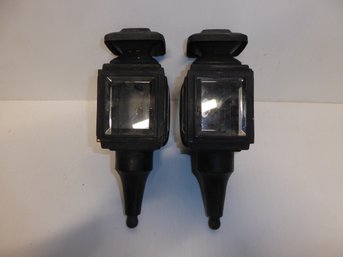 Pair Of Vintage Painted Brass Garage Lights