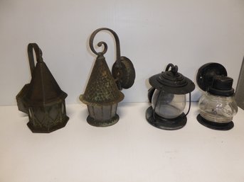Lot Of 4 Vintage Painted Brass Outside House Lights