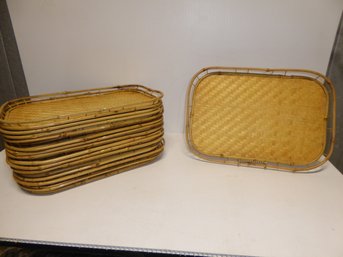 Lot Of 15 Vintage Bamboo Serving Trays