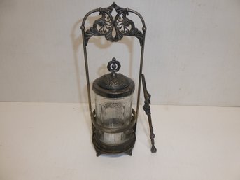 Antique Victorian Pickle Jar With Claw Tongs