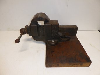 Vintage Athol Mfg. Co. Vise Mounted On Wood Base