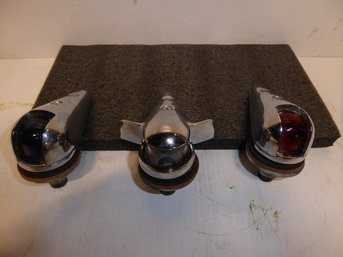 Set Of 3 Vintage Chrome Boating Lights - Blue, Red, Clear