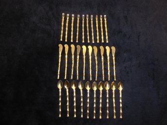 30 Piece Set Of Vintage 1950's Flatware - Gold Tone Bamboo Style Handles