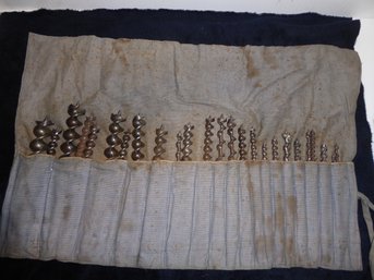 Lot Of Vintage Wood Augers In Carrying Roll