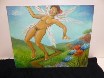 Oil On Board Whimsical Nude