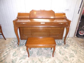 Vintage French Provincial Upright Baldwin Acrosonic Piano With Bench