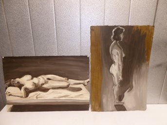 Lot Of 2 Paintings Of Nude Women On Canvas