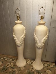 Pair Of Vintage Plaster/ceramic Tall Floor Lamps