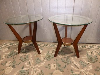 Pair Of Vintage MCM Style Glass Top End/Accent Tables