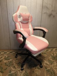 Pink And White Adjustable Gaming Chair On Wheels