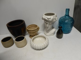 Lot Of Colored Glass And Planters