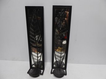 Pair Of Metal Mirrored Candle Sconces