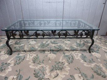 Wrought Iron Leaf And Grape Pattern Glass Top Coffee Table