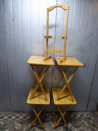 Set Of 4 Solid Wood Folding TV Stands With Carrier