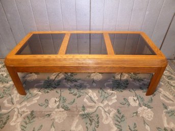 Vintage 1970's California Fluted Oak Coffee Table With Smoked Glass Top