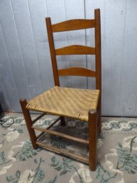 Antique Ladder Back Chair With Woven Seat