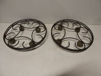 Pair Of 14-inch Round Rolling Plant Stands
