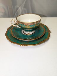 Vintage Wiemar Porzellan 3 Piece China Dessert Set - 'Katherina' / Green & Gold