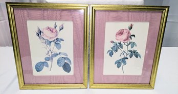 Pair Of Vintage Framed And Satin Matting Floral Prints - Pierre Joseph Redoule